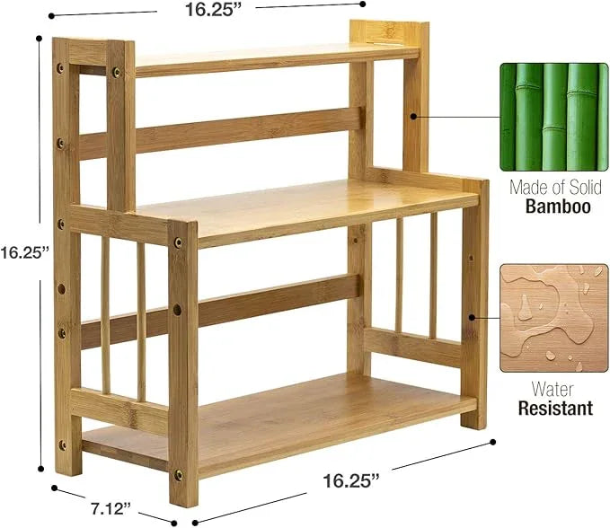 Sorbus Kitchen Countertop Organizer Bamboo Wooden Counter Storage Shelf Rack for Spice, Soap, Skin Care, Makeup Display Stand, Bathroom Shelves, Vanity, Office (3-Tier) - ModernBath