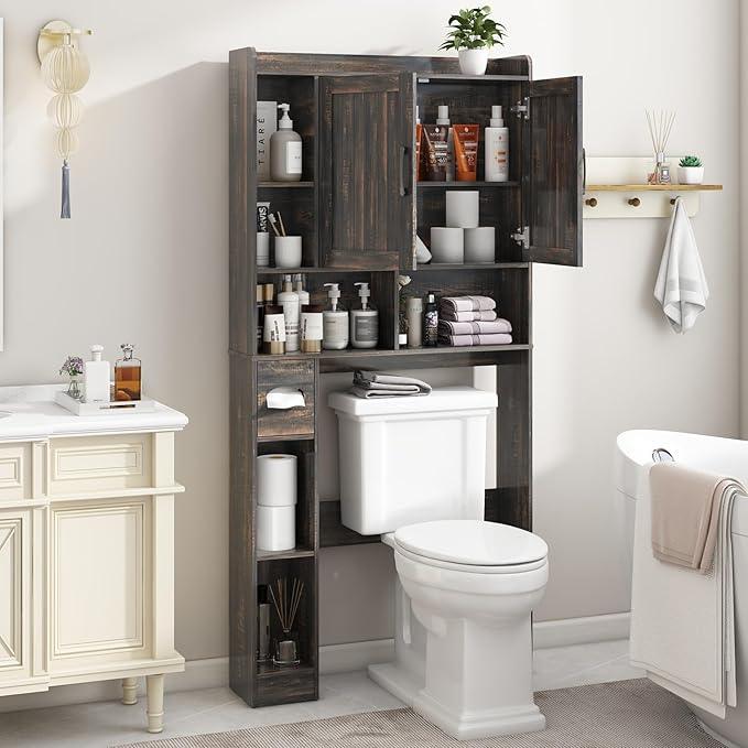 Vabches Over The Toilet Storage Cabinet, Farmhouse Storage Cabinet Over Toilet with Barn Door,Home Space-Saving Toilet Rack, for Bathroom, Restroom, Laundry - ModernBath