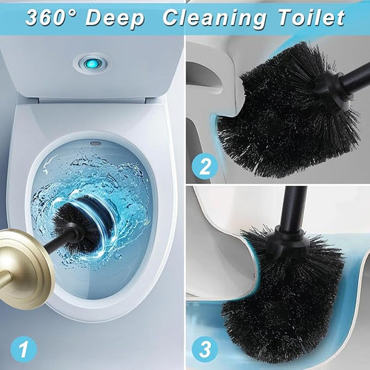 Gold Toilet Brush and Holder Set,304 Stainless Steel Toilet Bowl Brush and Holder for Bathroom,Heavy Duty Toilet Brush,Durable Scrubbing Bristles,Splash Resistant,Long Hanlde