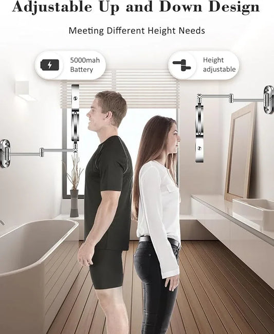 vpu 9" Wall Mounted Makeup Mirror with Light, 20X/1X Height Adjustable Double Sided Magnifying Bathroom Lighted Mirror, 3 Color Touch Dimmable Extended Arm 360 Rotation Light up Magnification Mirrors - ModernBath