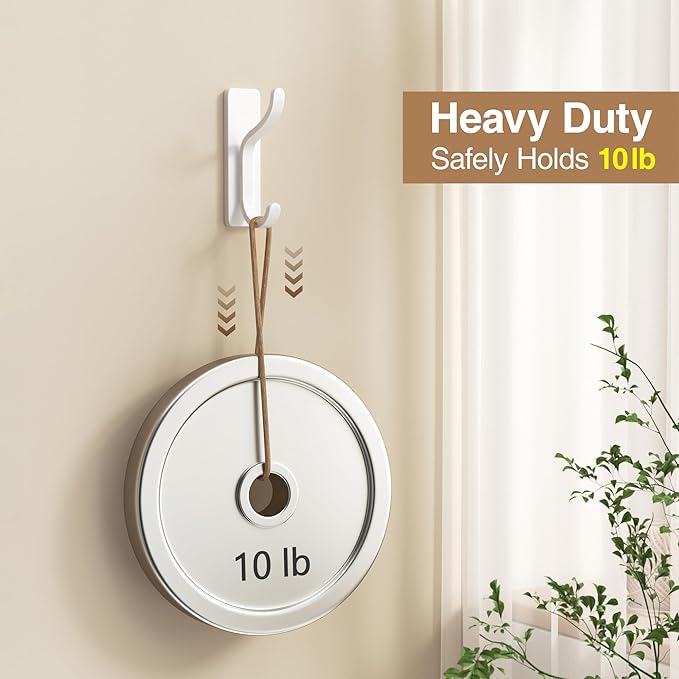 pickpiff Adhesive Wall Coat Hooks - Heavy Duty Stick-On Door Hanger, Metal Hook for Hanging Towel,Purse, Robe, Backpack, Jacket, Clothes - for Bathroom,Dorm, Closet, Kitchen - White, 10 Pack