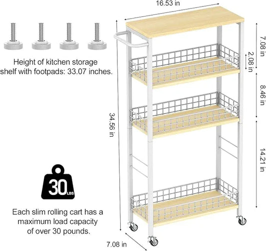 Slim Storage Cart White Narrow Storage Cabinet 4 Tier Laundry Room Organization Mobile Bathroom Shelving Unit Organizer Rolling Utility Cart Slide Out Kitchen Cart Tower Rack for Narrow Places 7.08’’W - ModernBath