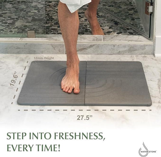 Water Stone Bath Mat, Quick-Dry Bathroom Rug, Gray Standard Size (27.5" x 19.6"), Eco-Friendly, Non-Slip, Absorbent, Modern Design for Safe & Clean Bathroom Floor - ModernBath
