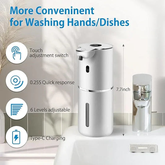 Automatic Foaming Soap Dispenser 12.8oz, Rechargeable & 6 Levels Foaming Adjustable with Digital Display, Wall Mount, Waterproof, Touchless Hand/Dish Soap Dispenser for Kitchen, Bathroom, Hotel - ModernBath