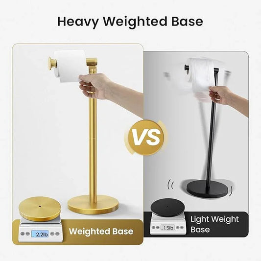 Cesun Toilet Paper Holder Stand Free Standing, Gold Toilet Paper Storage with Heavy Weighted Base, Bathroom Stainless Steel Toilet Paper Roll Holder, Non-Slip, Gold - ModernBath