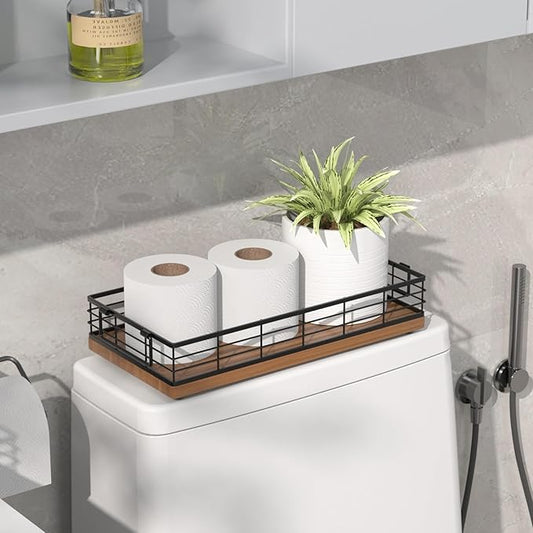 JNFUZ Toilet Paper Basket, 13 Inch Bathroom Basket Toilet Tank Tray Organizer Storage for Toiletries, Living Room and Kitchen (Walnut)