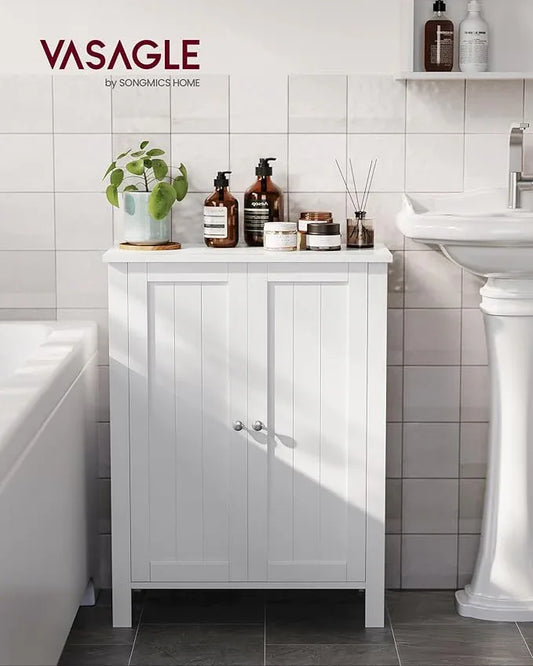 VASAGLE Floor Storage Cabinet, Freestanding Storage Unit with 2 Adjustable Shelves, for Bathroom Living Room Dining Kitchen, 11.8 x 23.6 x 31.5 Inches, White UBCB60W - ModernBath