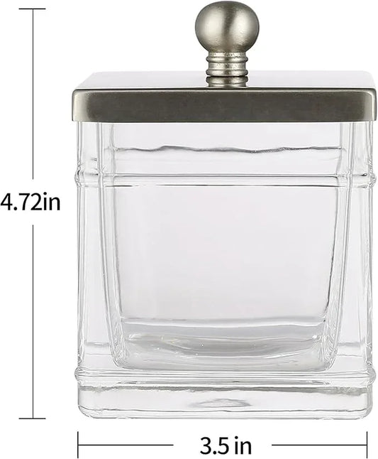 Indecor Home Glass Cotton Jar Holder 2 Pack– Satin Nickel Lid, Elegant Bathroom Storage Canister for Qtips, Cotton Balls, Floss, Makeup Organizer, Vanity & Bathroom Organization - ModernBath
