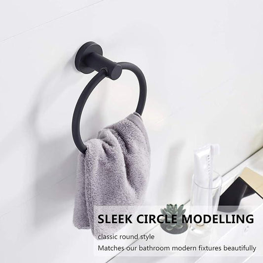 BGL 304 Stainless Steel Towel Ring Hanging Round Simple Black Towel Circular Holder - ModernBath