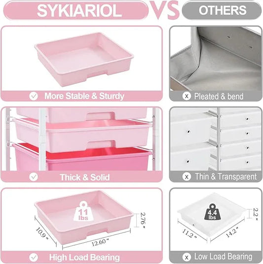 Rolling Cart with Drawers,Storage Cart with 8 Drawers and Wooden Tabletop,Utility Cart for Living Room,Classroom, Bedroom,Bathroom,Dorm,Office,Rose Pink - ModernBath