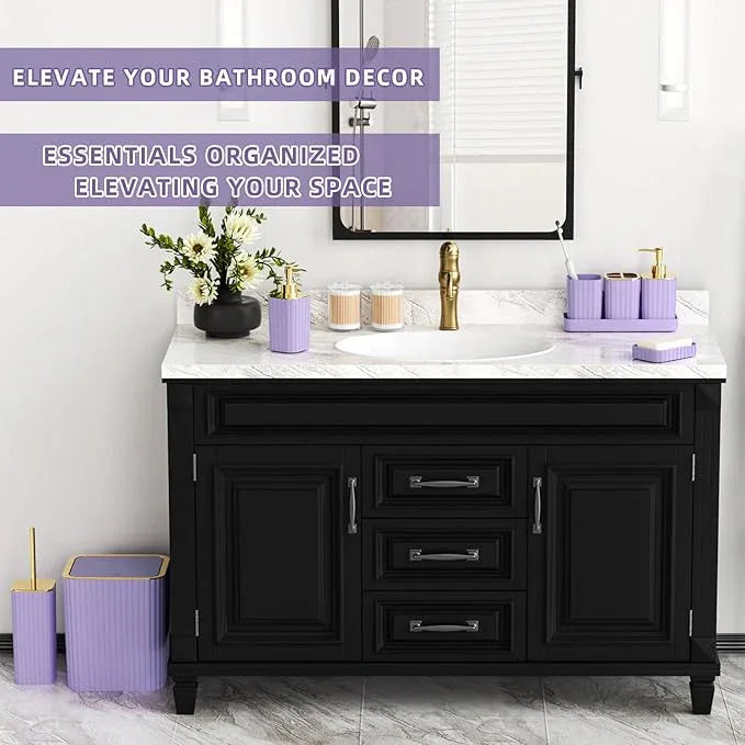XLHOMO Bathroom Accessories Set - Gorgeous Bathroom Set, 10PC Purple Bathroom Accessory Set, Toilet Brush, Trash Can & Soap Dispenser - ModernBath