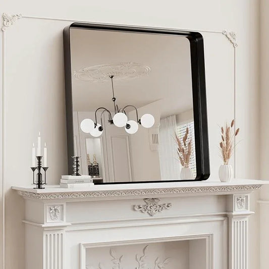 Koonmi Black Wall Mirror for Bathroom, 30x30 Inch Matte Deep Framed Rounded Rectangle Vanity Mirror for Farmhouse Living Room, Tempered Glass, Anti-Rust, Vertically or Horizontally - ModernBath