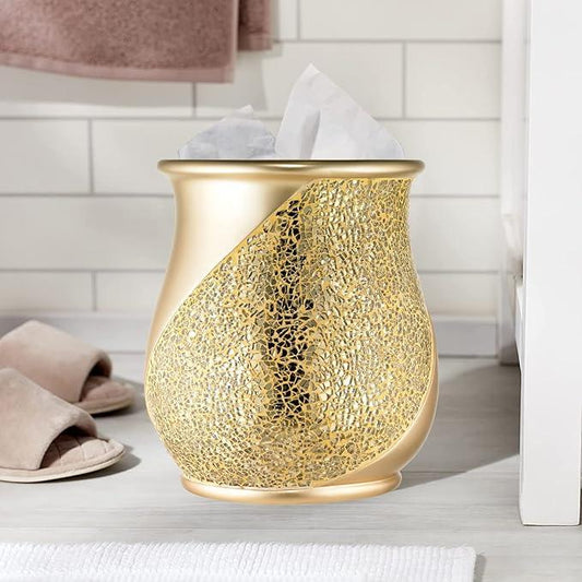 Zahari Home 2pc Sinatra Modern Bath Accessories Set Waste Basket & Tissue Box Champagne Gold Modern Decorative Beautiful Designs Bathroom Decor Set for Home Luxury Bath Set Mosaic Glass - ModernBath