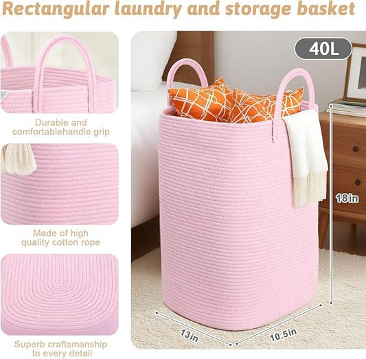 Laundry Basket,Woven Cotton Rope Laundry Hamper,40L Versatile Storage for Dirty Clothes,Baby Toys,and Blankets in Bathroom, Nursery,and Living Room - ModernBath