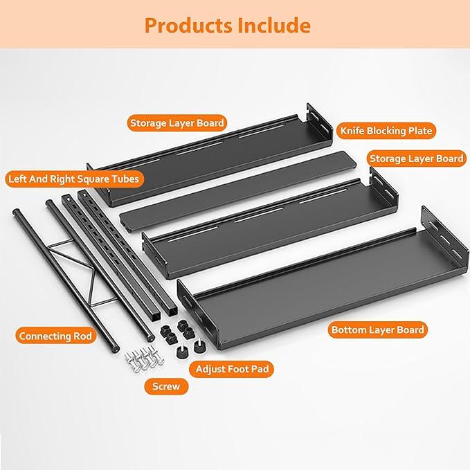 Spice Rack Organizer, 3-Tier Height-Adjustable Kitchen Countertop Spice Organizer Shelf, Metal Rust-Proof Standing Large Seasoning Organizer with Guardrail & Knife Block for Kitchen Bathroom - ModernBath