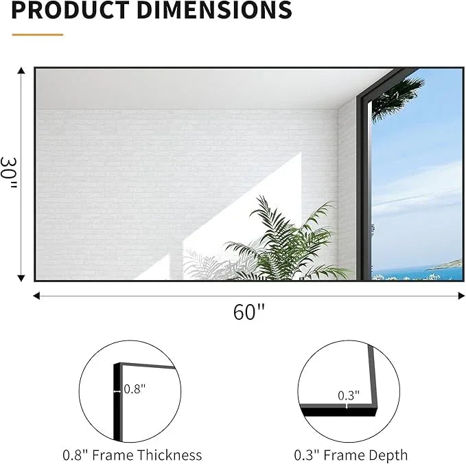 KOCUUY Bathroom Mirror, 30x60 Inch Large Black Mirrors for Wall, Rectangle Long Vanity Mirror with Aluminum Frame Modern Home Decor for Bathroom, Living Room, Entryway, Hang Horizontal/Vertical - ModernBath