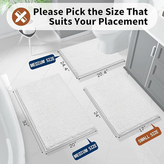 Yimobra Toilet Rugs U Shaped Washable - 24"x20" Non Slip Plush Contour Bath Rugs for Toilet - Super Soft Absorbent Quick Dry Toilet Mats for Bathroom,White - ModernBath