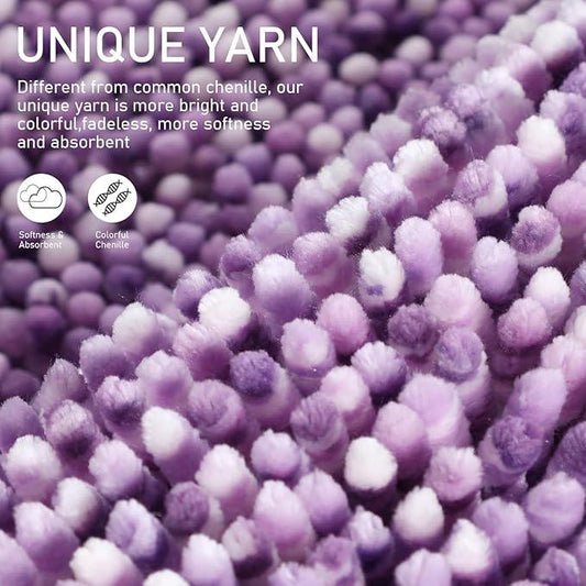 Yimobra Chenille Bathroom Rugs, 28x17.5, Extra Soft Bath Mats for Bathroom Non Slip, Fluffy Plush Luxury Shower Mat Outside, Water Absorbent, Machine Washable, Purple & Lavender - ModernBath