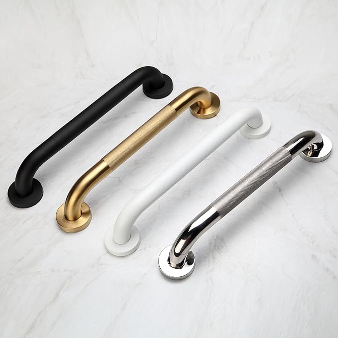 Rackickyer Shower Grab Bar, 2 Pack 12 Inch Gold Bathroom Grab Bar, 1.25" Diameter 304 Stainless Steel Anti-Slip Grab Bars for Bathtubs and Showers, Handicap Shower Grab Bar for Seniors Elderly