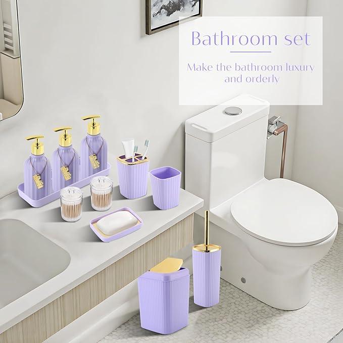 WSBArt 17PCS Bathroom Accessory Set Bathroom Set Purple Bathroom Accessories,Toilet Brush, Trash Can, Qtip Holder Dispenser& 3PCS Soap Dispenser - ModernBath