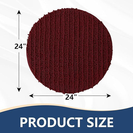 Arotive Luxury Round Chenille Bathroom Rug Mat, Extra Soft Thick Absorbent Shaggy Bath Rugs, Non-Slip Machine Wash Dry Plush Bath Mats for Bathroom, Shower and Tub, 24x24, Burgundy - ModernBath