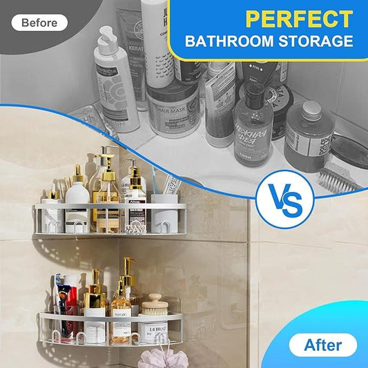 Corner Shower Caddy, 2 Pack Adhesive Bathroom Shower Corner Organizer Shelf, No Drilling Rustproof Wall Mounted Shower Storage Rack Shampoo Holder Organizer (Silver) - ModernBath
