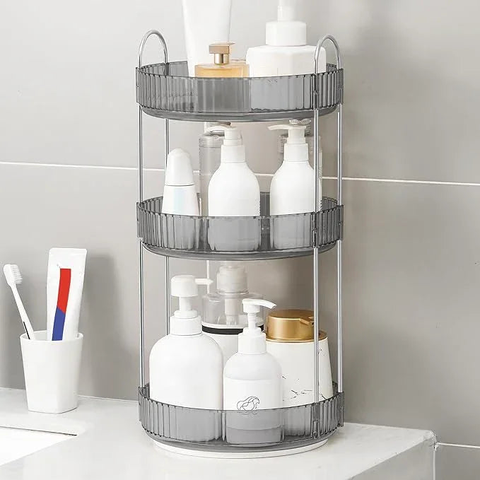 YCIA&DONE 360 Rotating Makeup Organizer and Storage for Vanity Countertop 3 Tiers, High Capacity Cosmetic Skincare Perfume Organizers for Dresser Bathroom Lazy Susan (Smoky Gray) - ModernBath
