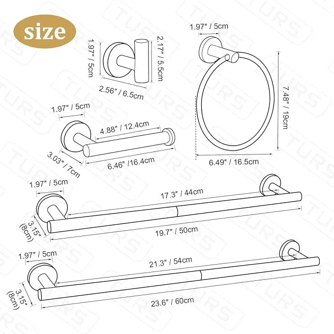 TURS Brushed Gold 8 Piece Bathroom Hardware Set, SUS304 Stainless Steel 24 Inch and 20 Inch Bath Towel Bar Set, Round Bathroom Accessories Kit Wall Mounted - ModernBath