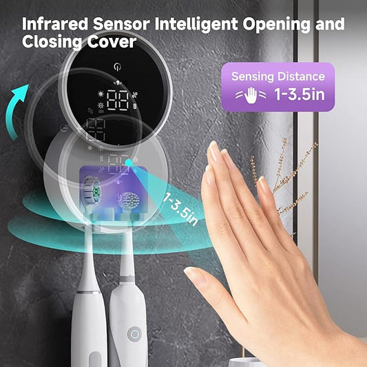 Toothbrush Holder and Cleaner Razor Holder and Dryer Auto Open/Close Cover Rechargeable Wall-Mounted Suitable for Most Toothbrushs
