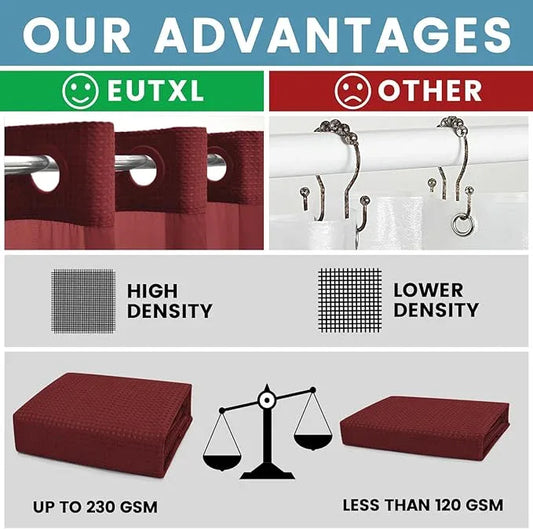 EUTXL Burgundy No Hook Shower Curtain with Snap in Liner,230GSM Waffle Weave Shower Curtains for Bathroom,71W x 74H - ModernBath
