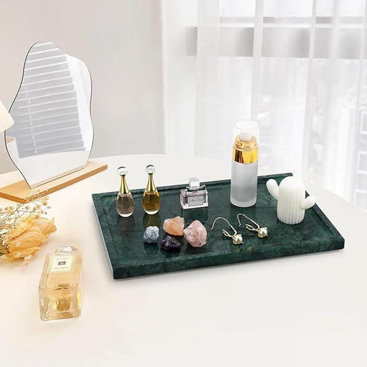 Real Luxurious Natural Marble Tray - 12x8 Inch Marble Vanity Tray for Perfume Display, Jewelry Organizer, Bathroom & Home Decor -Heavy Duty Non-Slip Stone Tray (Non-Resin/Non-Ceramic)(Green) - ModernBath