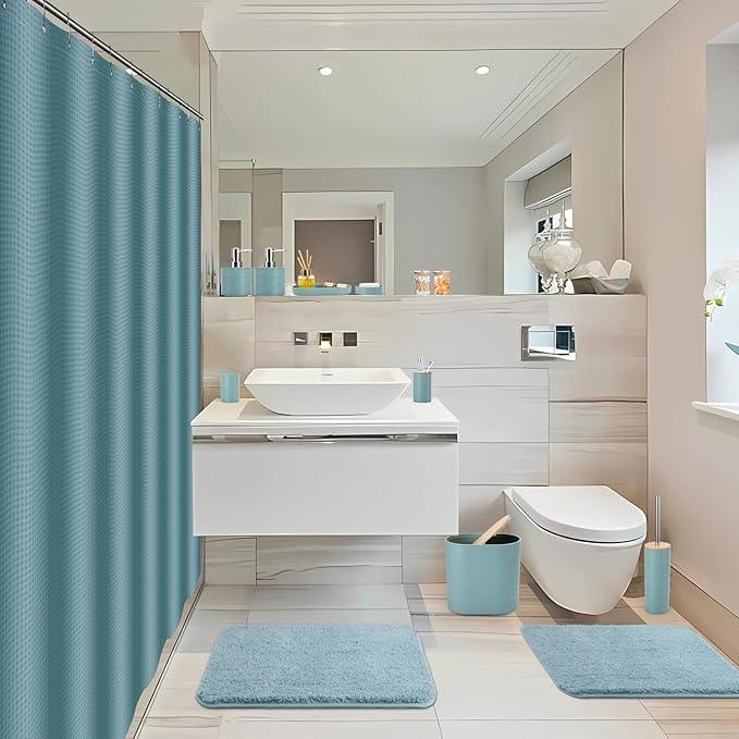 XLHOMO Bathroom Set - Light Blue Bathroom Accessories Set, Bathroom Sets with Shower Curtain and Rugs, 25PC Shower Curtain Set with Hooks, Soap Dispenser, Soap Dish, Toilet Brush Holder and Trash Can - ModernBath