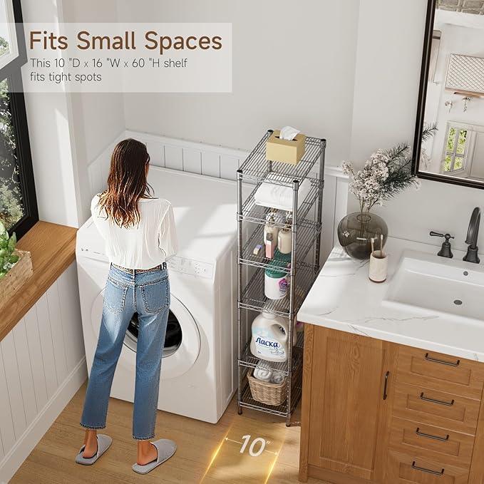 Small 5 tire Shelves Storage Wire Shelving Unit Metal Shelf Adjustable Organizers Storage Shelving for Bathroom Laundry Room Kitchen Pantry10”D x 16”W x 60.2”H Silver - ModernBath