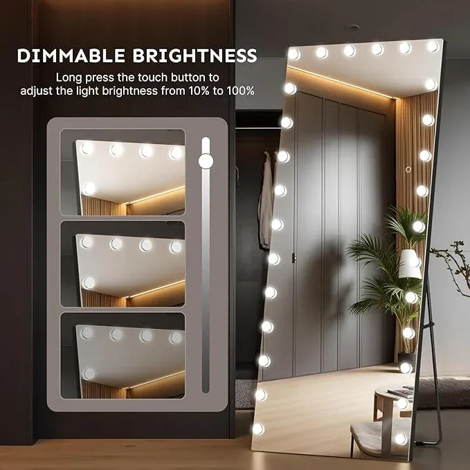 Kosmonia 82x36 Hollywood Full Length Mirror with Light, 28 Dimmable Bulbs & 3 Color Smart Touch Control, Distortion Free, Tempered Glass & Shatter Proof Film, Safe Full Body Mirrors with Stand - ModernBath