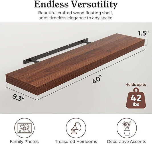 Floating Shelves for Wall, Wall Mounted Rustic Wood Shelves for Bathroom, Bedroom, Living Room, Kitchen, Hanging Shelf for Books/Storage/Room Decor (Walnut, 40") - ModernBath