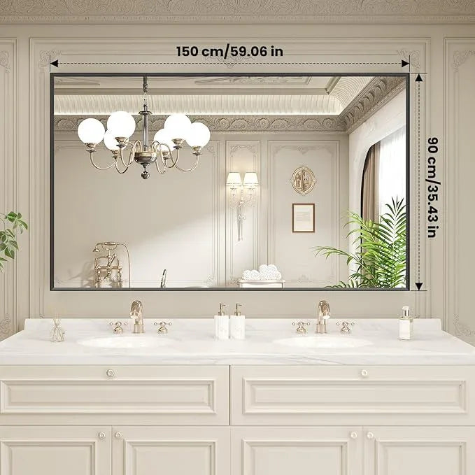 LOAAO Black Bathroom Mirror 60"X36" for Wall, Rectangle Bathroom Vanity Mirror, Tempered Glass, Hangs Vertically or Horizontally, Easy to Install, Modern Design - ModernBath