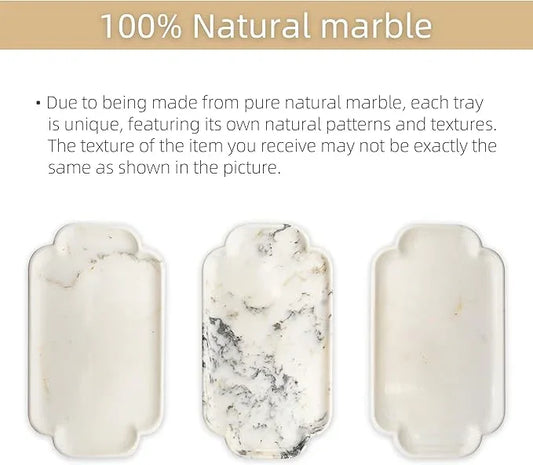 Marmor 100% Natural Marble Bathroom Tray for Perfume, Candles, Jewelry Stone Vanity, Bathroom & Kitchen Counter Organizer and Home Decor (Calacatta Gold Marble Lace Long Plate(14.2 * 7.9 * 0.7)) - ModernBath