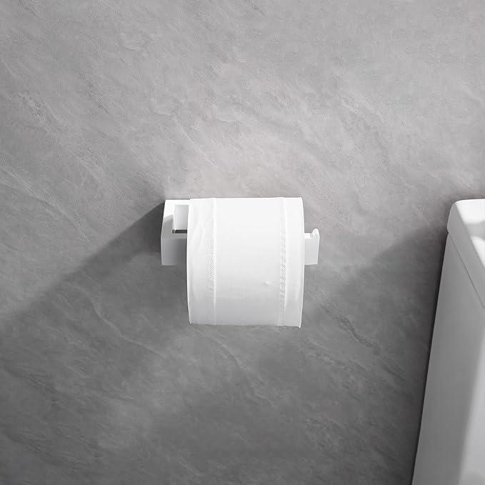 GERZWY 3-Piece Bathroom Accessory Set Stainless Steel Toilet Paper Holder Towel Ring Towel Hooks Wall Mount, White - ModernBath
