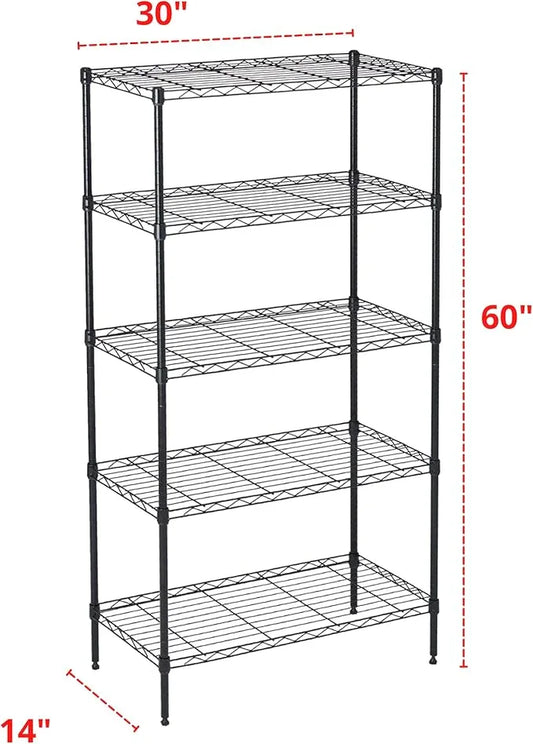 5 Tier Wire Shelving Unit Storage Rack, Metal Heavy Duty Utility Organizers, Organization Units for Products Plant Pantry, Garage, Laundry Racks Durable Shelf Stand,14"W x 30"L x 60"H, Black - ModernBath