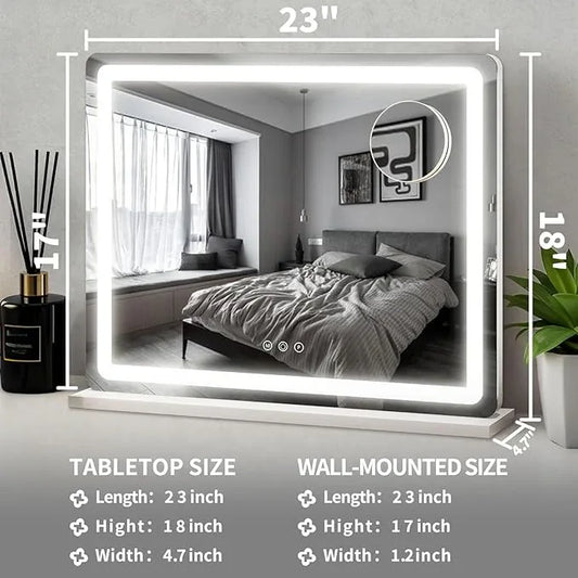 ROLOVE 23x18 Inch Vanity Mirror with Lights, 3-Color Modes, Dimmable LED Mirror with Touch Control - Large Makeup Mirror for Dressing Room (Wall/Tabletop Mount) - ModernBath