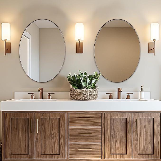 ANDY STAR Bronze 22x30 Oval Bathroom Mirror, Sturdy Stainless Steel Frame, Anti-Scratch Glass, Modern Brushed Bronze Finish, Easy Wall Mount - ModernBath