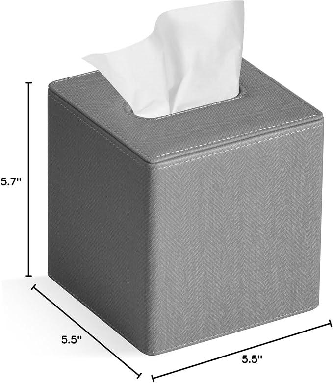 GOLRANLYE Tissue Box Cover Square PU Leather Facial Tissue Box Holder for Dresser Bathroom Decor (Linen Grey) - ModernBath