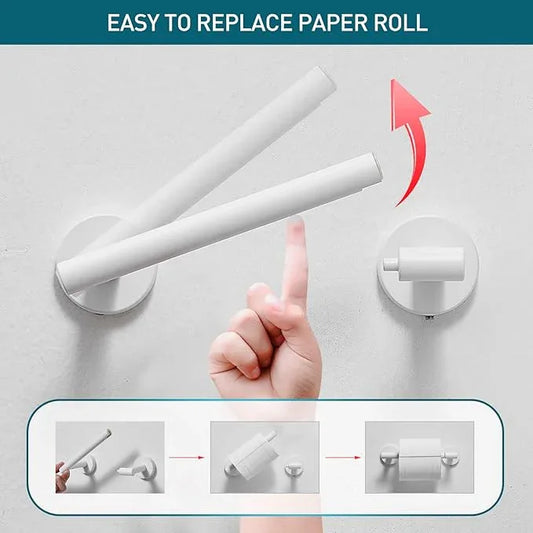 White Toilet Paper Holder Metal Bathroom Flexible Pivot Ceramic Jumbo Tissue Roll Holder on Wall Mounted, SUS 304 Stainless Steel Adjustable Toilet TP Mega Roll Holder Modern - ModernBath