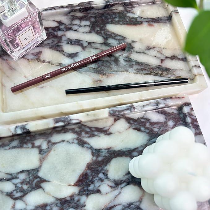 OAIQNUJ Natural Marble Vanity Tray, 9.8"x5.9" Genuine Calacatta Viola Marble Tray for Bathroom/Kitchen/Dresser - ModernBath