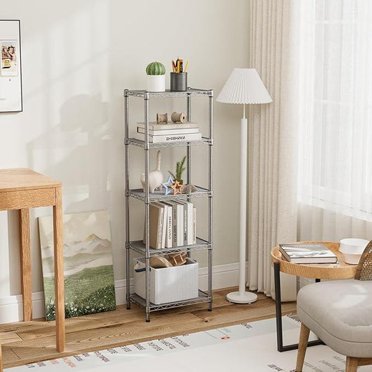 Small 5 tire Shelves Storage Wire Shelving Unit Metal Shelf Adjustable Organizers Storage Shelving for Bathroom Laundry Room Kitchen Pantry10”D x 16”W x 55”H Silver - ModernBath