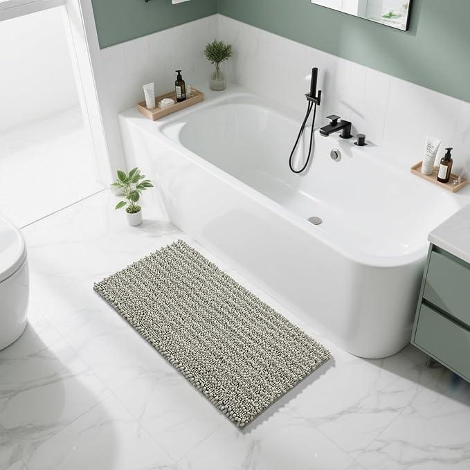 Yimobra Long Bathroom Rugs Non Slip Washable 44x24 Inch - Ultra Soft Absorbent Chenille Bath Mat, Quick Dry Shaggy Floor Carpet for Tub Shower, Sand Home Decor Accessories - ModernBath