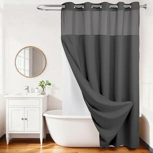 River Dream Heavyweight No Hooks Required Dotted Waffle Weave Shower Curtain with Snap in Liner -Extra Long 71W x 86H,Hotel Grade,Spa Like Bath Curtain,Graphite Grey - ModernBath