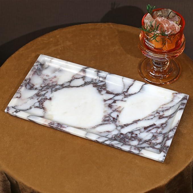 Natural Marble Tray, Coffee Table, Food, Fruit, Paper Cup, Cake Display, Coffee bar, Family Gatherings, Seasonal Holiday Decoration Tray(Viola-rectangle-11 x5 x0.7) - ModernBath