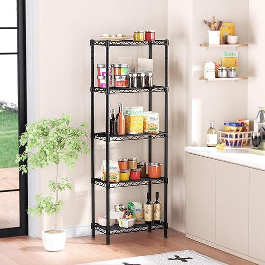 Small 5 tire Shelves Storage Wire Shelving Unit Metal Shelf Adjustable Organizers Storage Shelving for Bathroom Laundry Room Kitchen Pantry10”D x 16”W x 55”H Black - ModernBath