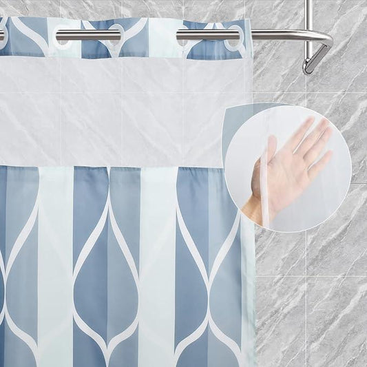 Yiatn No Hook Dark Blue Double Shower Curtain with Snap in Fabric Liner Set - Hotel Style with See Through Mesh Top Window, Modern Geometric Waterdrop Design,Waterproof and Washable, 71x74 INCH - ModernBath